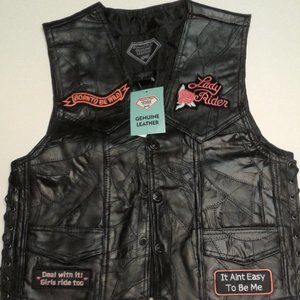 Women's Black Leather Motorcycle rider Vest size S